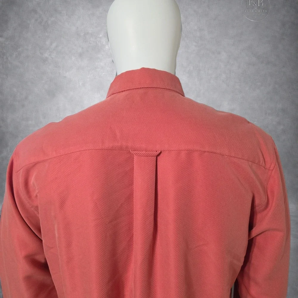 Bugatchi Uomo Mens Medium Coral Ribbed Textured Long Sleeve Button Down Shirt - Picture 6 of 10